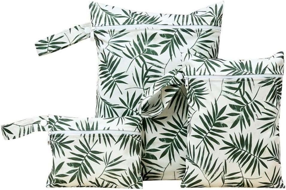 Waterproof Wet Bags, 3 Sizes Storage Bag for Baby Items and Travel, Reusable Diaper Bag with Zippered Pockets and Handle, Set of 3