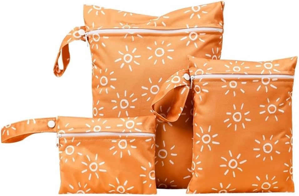 Waterproof Wet Bags, 3 Sizes Storage Bag for Baby Items and Travel, Reusable Diaper Bag with Zippered Pockets and Handle, Set of 3