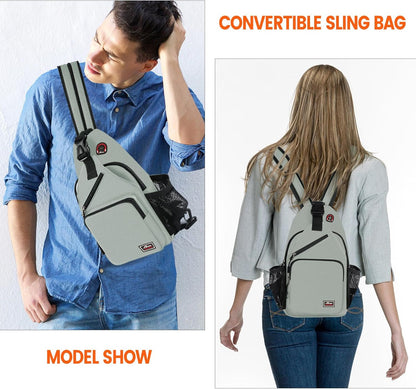 Crossbody Sling Backpack Men and Women Sling Bag Shoulder Backpack Travel Hiking Chest Bag Daypack (Grey)