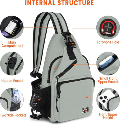 Crossbody Sling Backpack Men and Women Sling Bag Shoulder Backpack Travel Hiking Chest Bag Daypack (Grey)