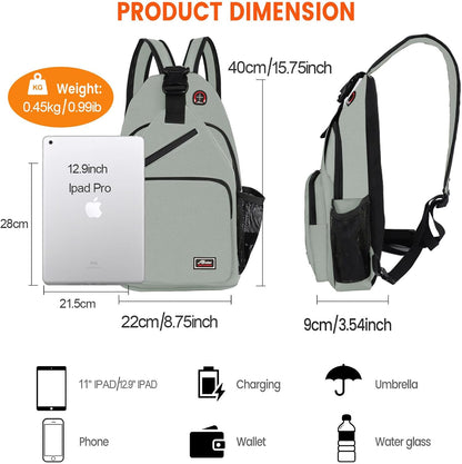 Crossbody Sling Backpack Men and Women Sling Bag Shoulder Backpack Travel Hiking Chest Bag Daypack (Grey)