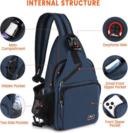 Crossbody Sling Backpack Men and Women Sling Bag Shoulder Backpack Travel Hiking Chest Bag Daypack (Grey)