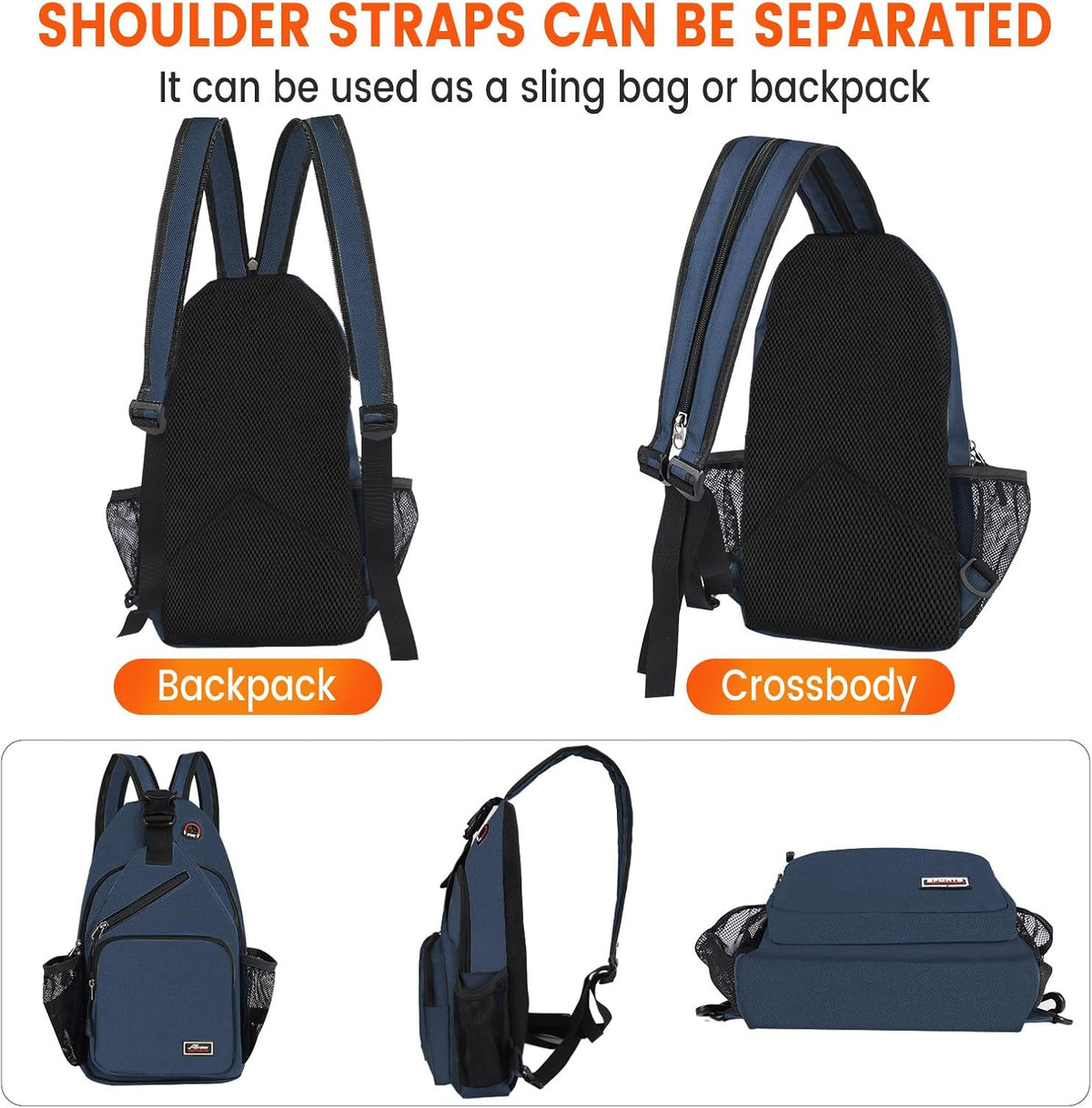 Crossbody Sling Backpack Men and Women Sling Bag Shoulder Backpack Travel Hiking Chest Bag Daypack (Grey)