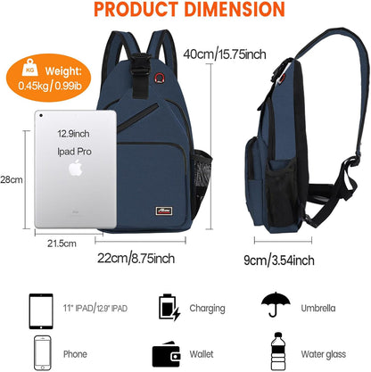Crossbody Sling Backpack Men and Women Sling Bag Shoulder Backpack Travel Hiking Chest Bag Daypack (Grey)