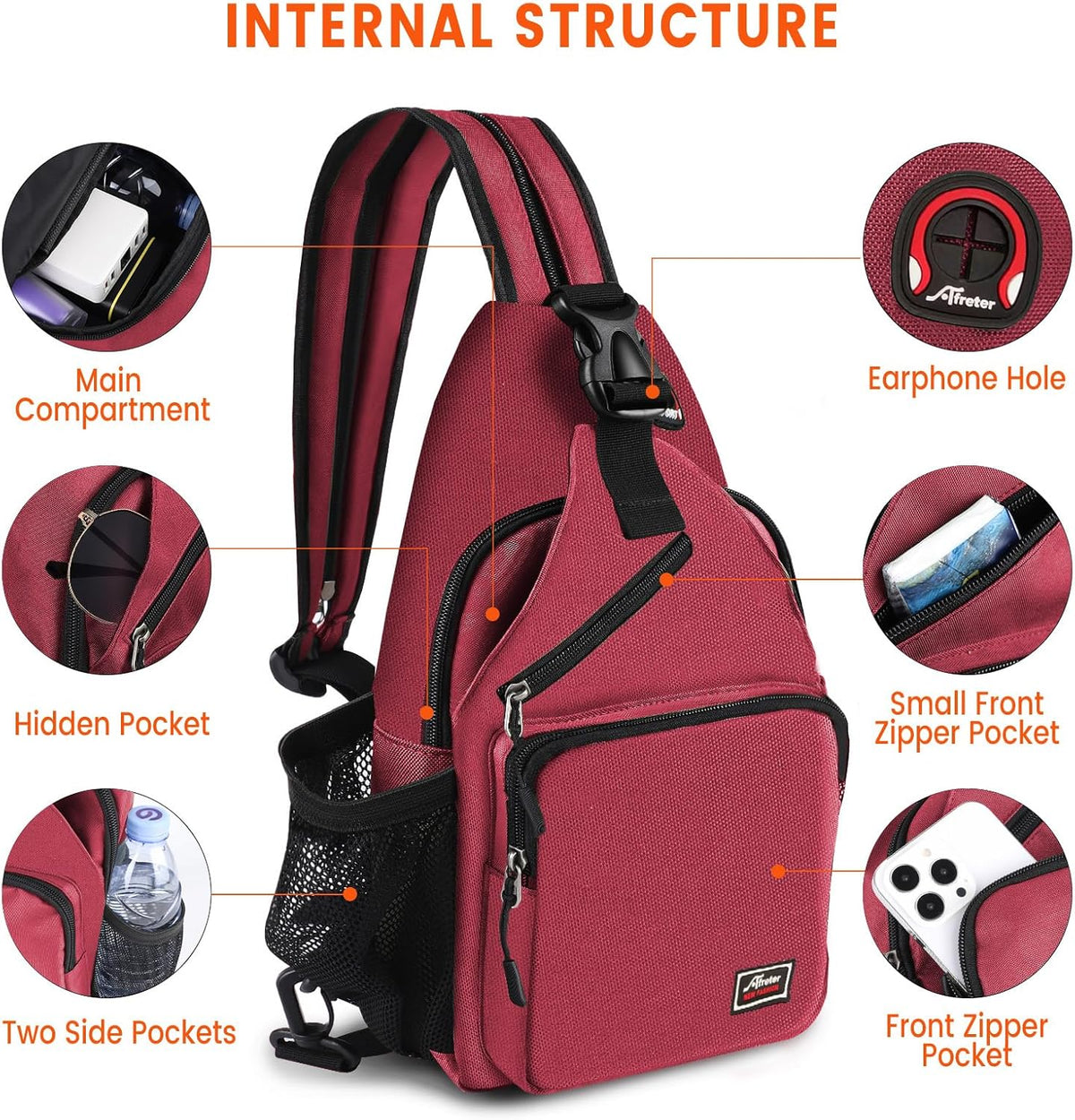 Crossbody Sling Backpack Men and Women Sling Bag Shoulder Backpack Travel Hiking Chest Bag Daypack (Grey)