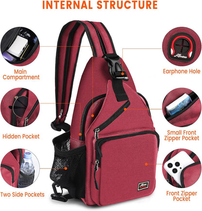 Crossbody Sling Backpack Men and Women Sling Bag Shoulder Backpack Travel Hiking Chest Bag Daypack (Grey)