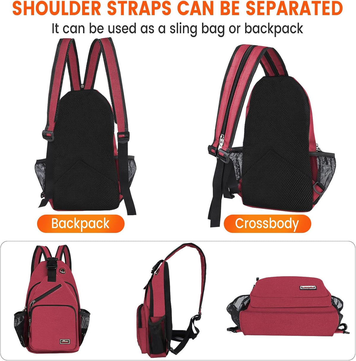 Crossbody Sling Backpack Men and Women Sling Bag Shoulder Backpack Travel Hiking Chest Bag Daypack (Grey)