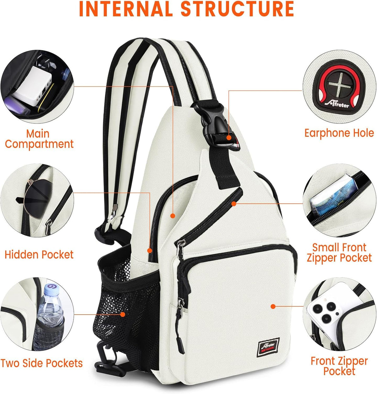 Crossbody Sling Backpack Men and Women Sling Bag Shoulder Backpack Travel Hiking Chest Bag Daypack (Grey)