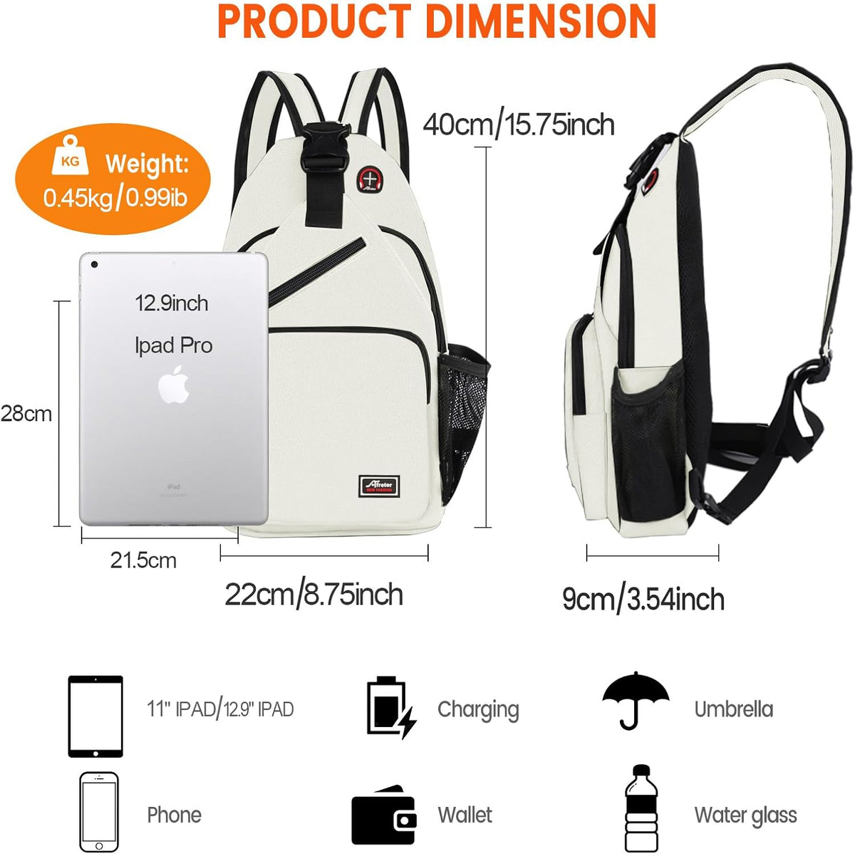 Crossbody Sling Backpack Men and Women Sling Bag Shoulder Backpack Travel Hiking Chest Bag Daypack (Grey)