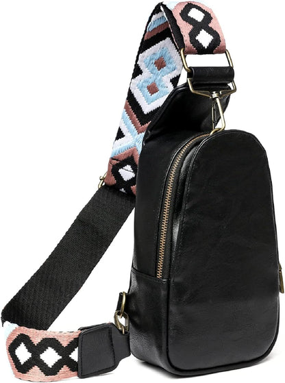 Sling Bag for Women Chest Bag Small Crossbody Bag PU Leather Satchel Daypack Shoulder Backpack for Traveling Hiking