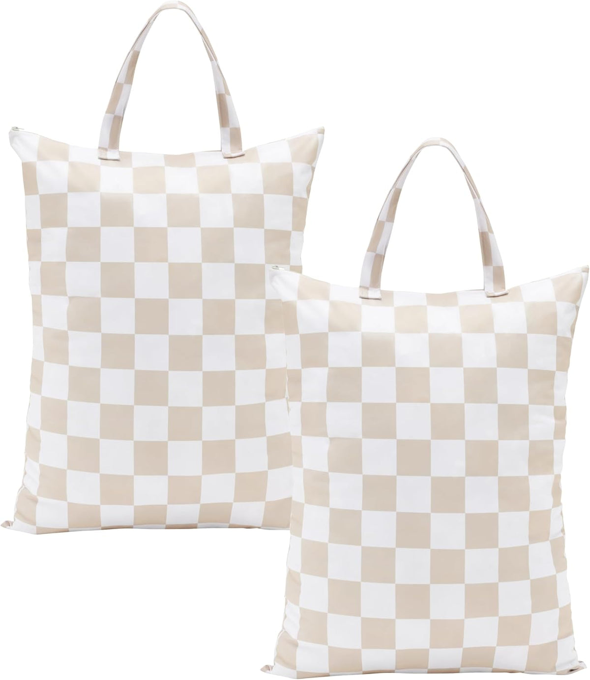 Checkered 2 Pcs Large Travel Laundry Bags for Dirty Clothes, Aesthetic Trendy Waterproof Washable Laundry Bag with Handle for Travel, Gym, Swimming Pool, Beige