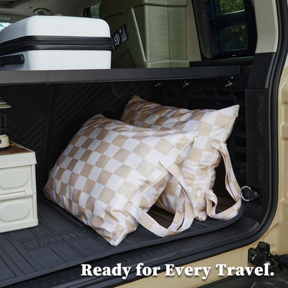 Checkered 2 Pcs Large Travel Laundry Bags for Dirty Clothes, Aesthetic Trendy Waterproof Washable Laundry Bag with Handle for Travel, Gym, Swimming Pool, Beige