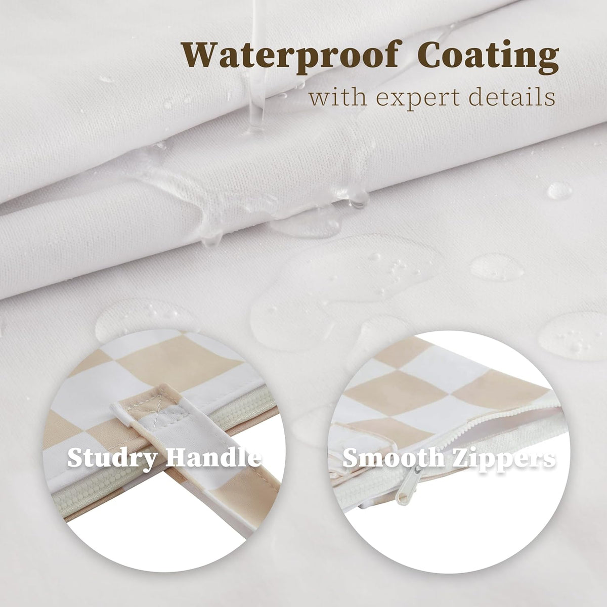 Checkered 2 Pcs Large Travel Laundry Bags for Dirty Clothes, Aesthetic Trendy Waterproof Washable Laundry Bag with Handle for Travel, Gym, Swimming Pool, Beige
