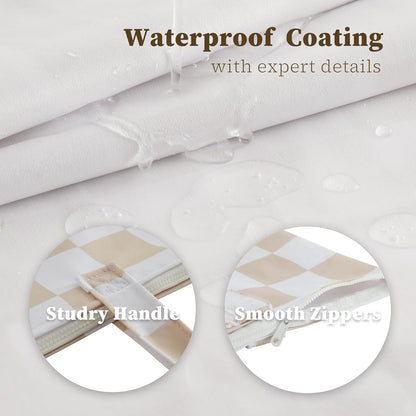 Checkered 2 Pcs Large Travel Laundry Bags for Dirty Clothes, Aesthetic Trendy Waterproof Washable Laundry Bag with Handle for Travel, Gym, Swimming Pool, Beige