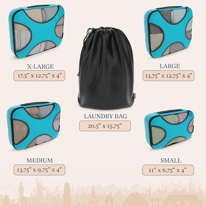 Packing Cubes for Travel with Laundry Bag (Air Black) | Suitcase organizer bags set: 4 water-resistant luggage cubes, XL to Small, + laundry bag for carry-on or checked
