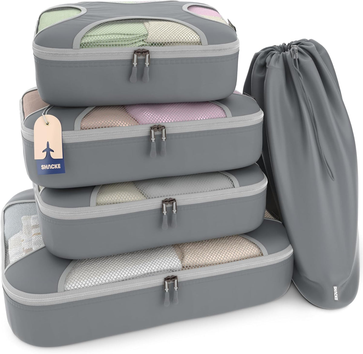 Packing Cubes for Travel with Laundry Bag (Air Black) | Suitcase organizer bags set: 4 water-resistant luggage cubes, XL to Small, + laundry bag for carry-on or checked
