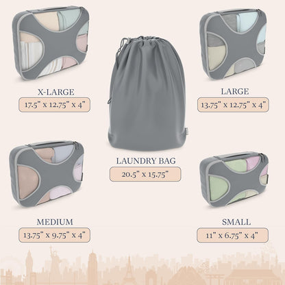 Packing Cubes for Travel with Laundry Bag (Air Black) | Suitcase organizer bags set: 4 water-resistant luggage cubes, XL to Small, + laundry bag for carry-on or checked