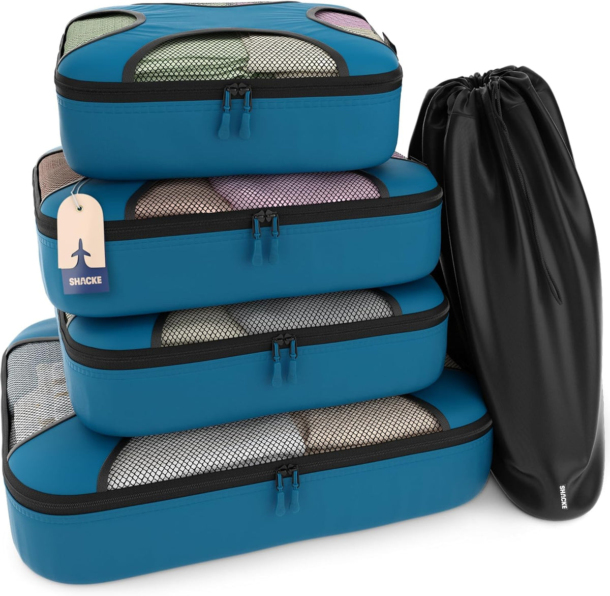 Packing Cubes for Travel with Laundry Bag (Air Black) | Suitcase organizer bags set: 4 water-resistant luggage cubes, XL to Small, + laundry bag for carry-on or checked