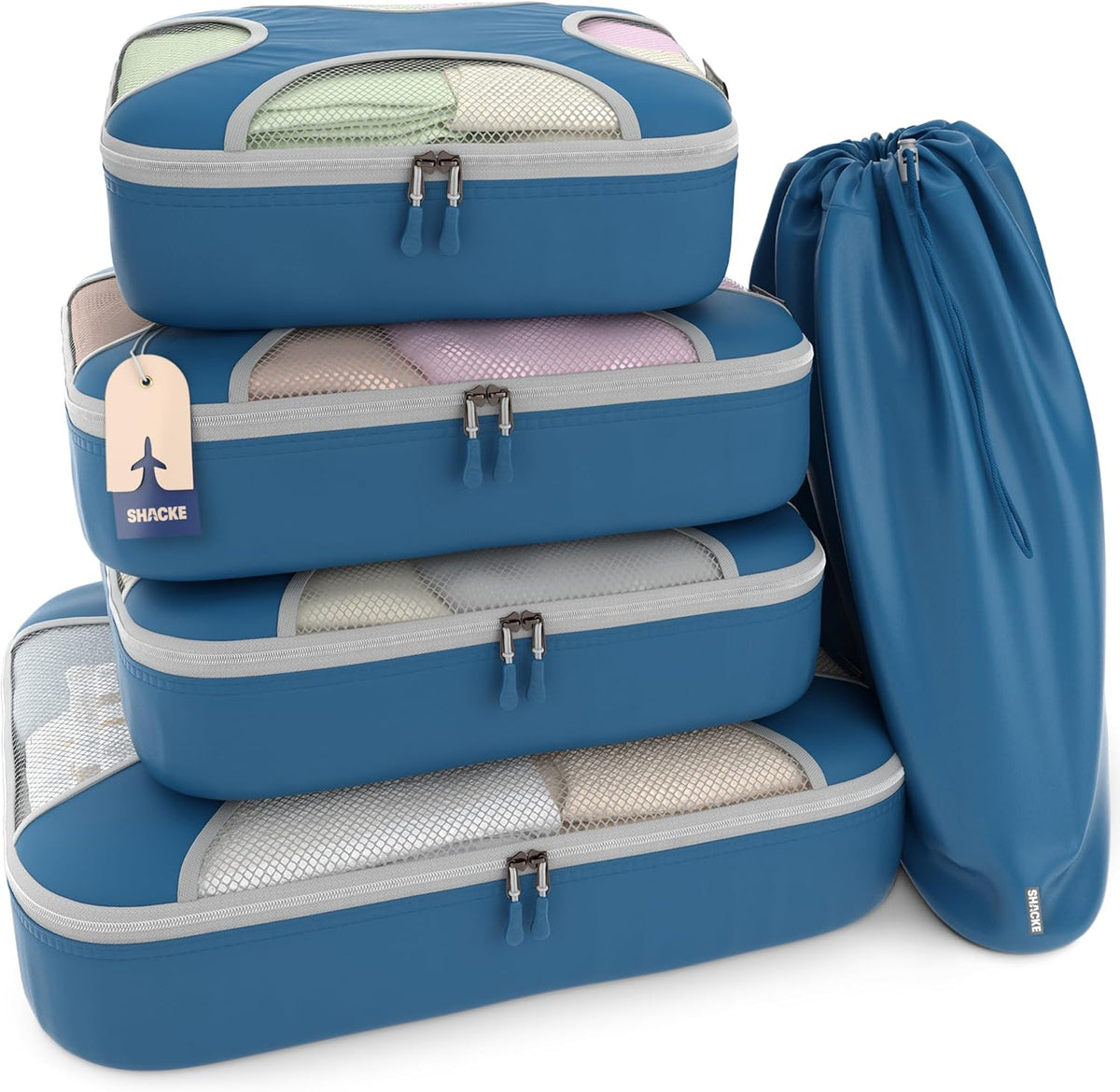 Packing Cubes for Travel with Laundry Bag (Air Black) | Suitcase organizer bags set: 4 water-resistant luggage cubes, XL to Small, + laundry bag for carry-on or checked