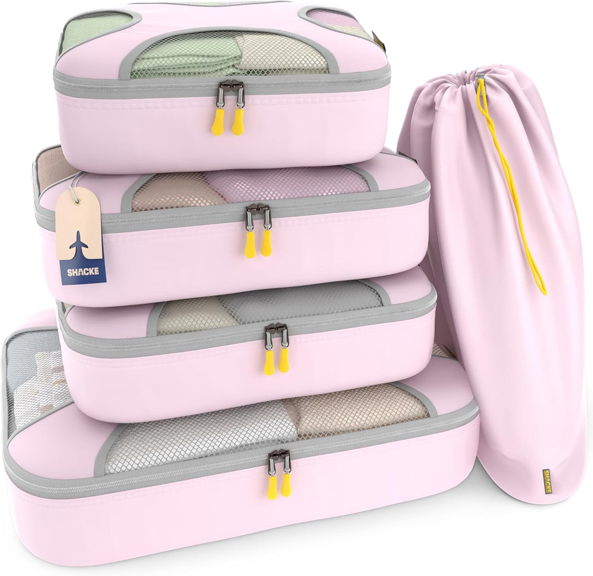 Packing Cubes for Travel with Laundry Bag (Air Black) | Suitcase organizer bags set: 4 water-resistant luggage cubes, XL to Small, + laundry bag for carry-on or checked