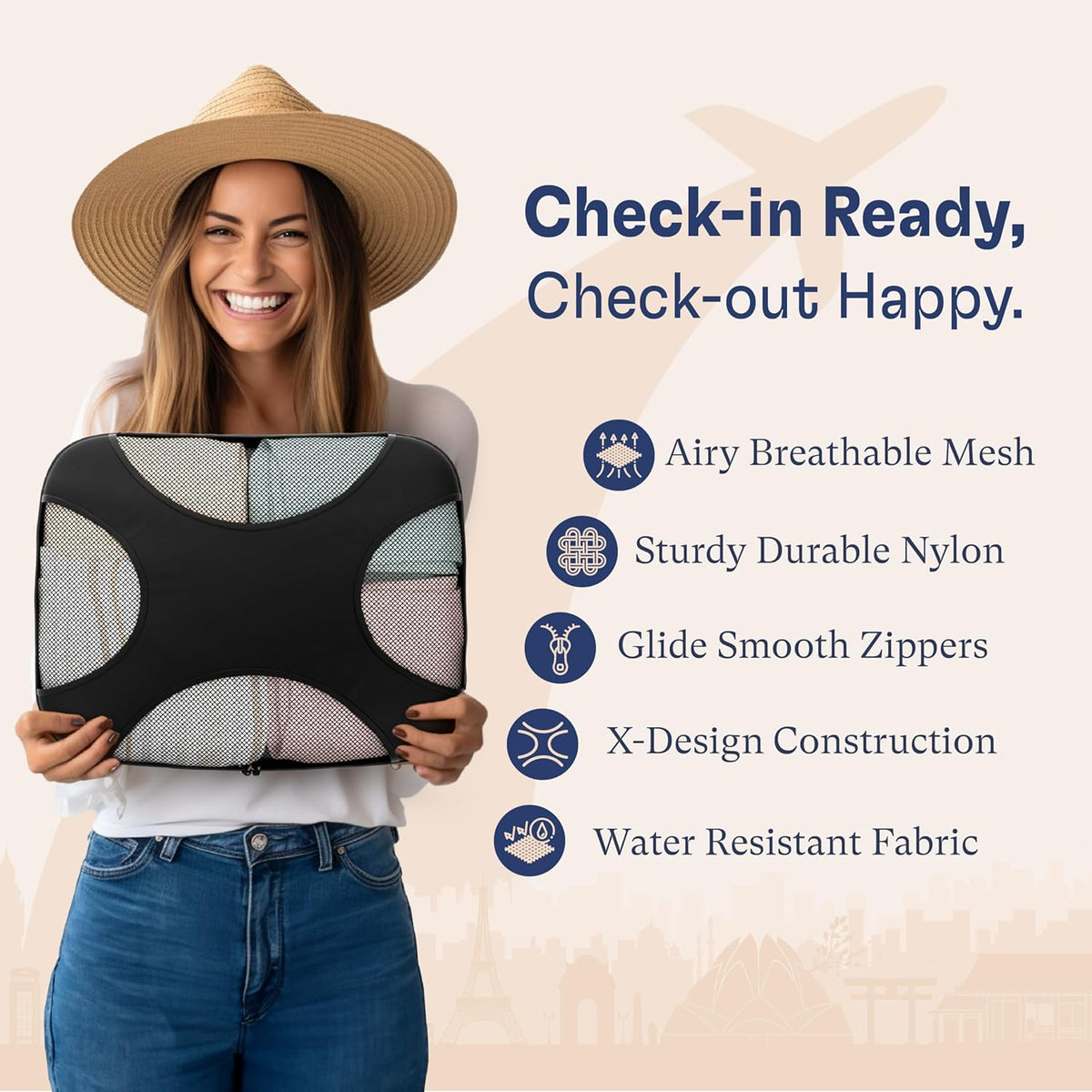 Packing Cubes for Travel with Laundry Bag (Air Black) | Suitcase organizer bags set: 4 water-resistant luggage cubes, XL to Small, + laundry bag for carry-on or checked