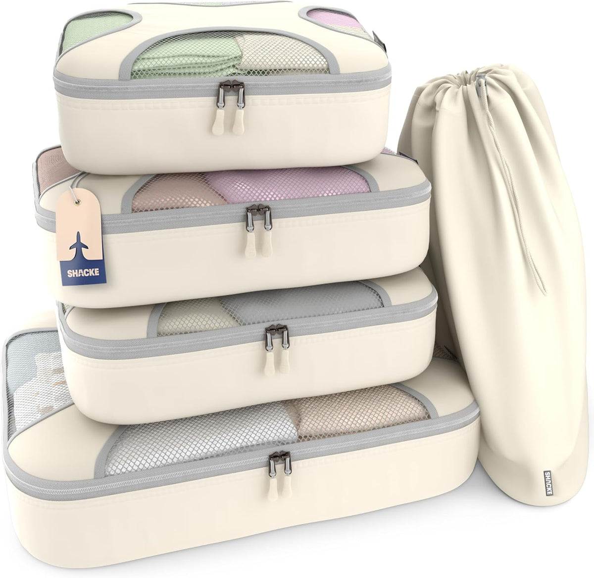 Packing Cubes for Travel with Laundry Bag (Air Black) | Suitcase organizer bags set: 4 water-resistant luggage cubes, XL to Small, + laundry bag for carry-on or checked