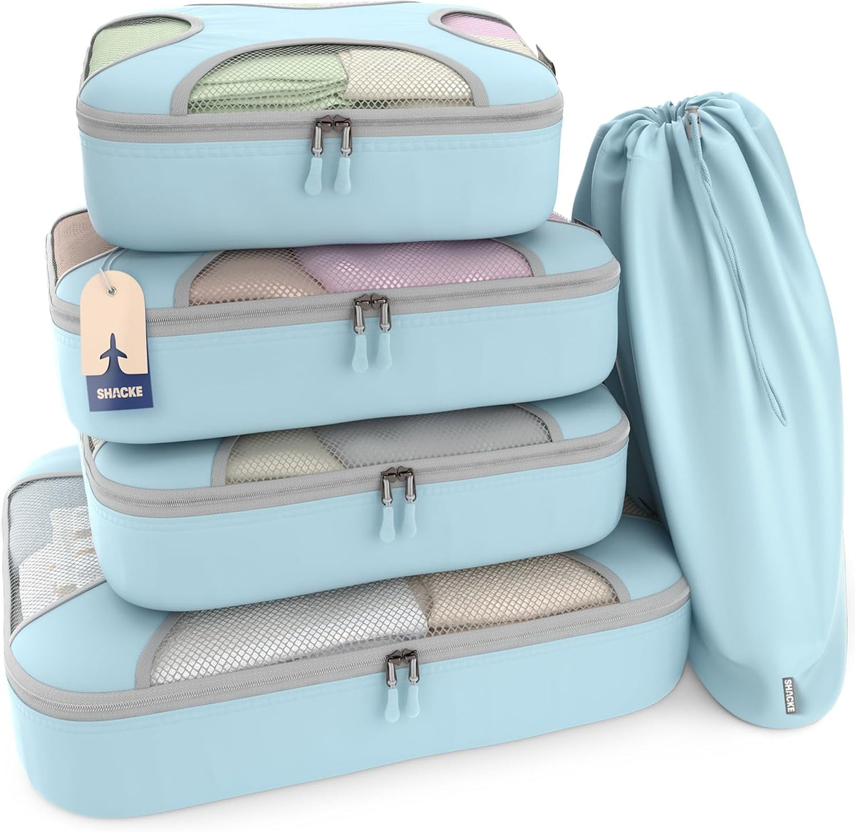 Packing Cubes for Travel with Laundry Bag (Air Black) | Suitcase organizer bags set: 4 water-resistant luggage cubes, XL to Small, + laundry bag for carry-on or checked