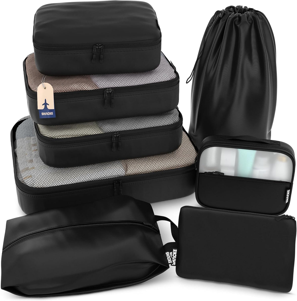 Packing Cubes for Travel with Laundry Bag (Air Black) | Suitcase organizer bags set: 4 water-resistant luggage cubes, XL to Small, + laundry bag for carry-on or checked