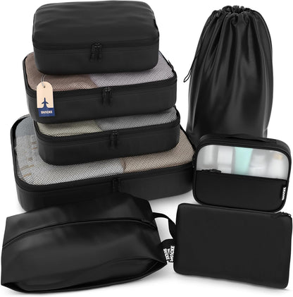 Packing Cubes for Travel with Laundry Bag (Air Black) | Suitcase organizer bags set: 4 water-resistant luggage cubes, XL to Small, + laundry bag for carry-on or checked