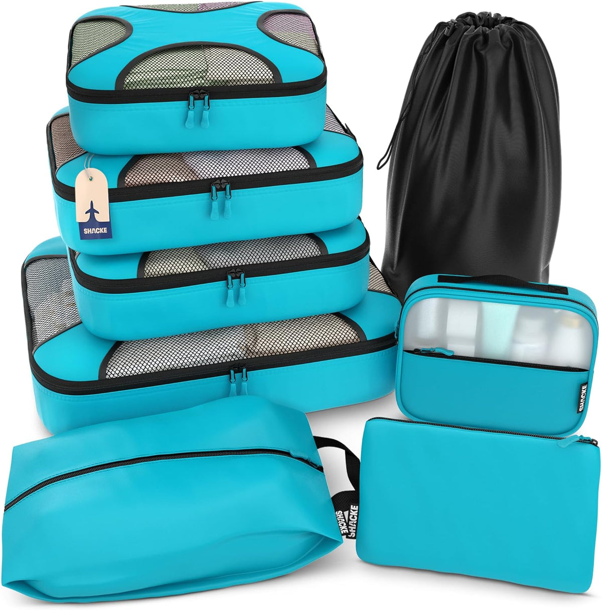 Packing Cubes for Travel with Laundry Bag (Air Black) | Suitcase organizer bags set: 4 water-resistant luggage cubes, XL to Small, + laundry bag for carry-on or checked