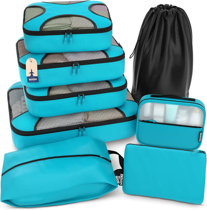 Packing Cubes for Travel with Laundry Bag (Air Black) | Suitcase organizer bags set: 4 water-resistant luggage cubes, XL to Small, + laundry bag for carry-on or checked