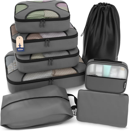 Packing Cubes for Travel with Laundry Bag (Air Black) | Suitcase organizer bags set: 4 water-resistant luggage cubes, XL to Small, + laundry bag for carry-on or checked