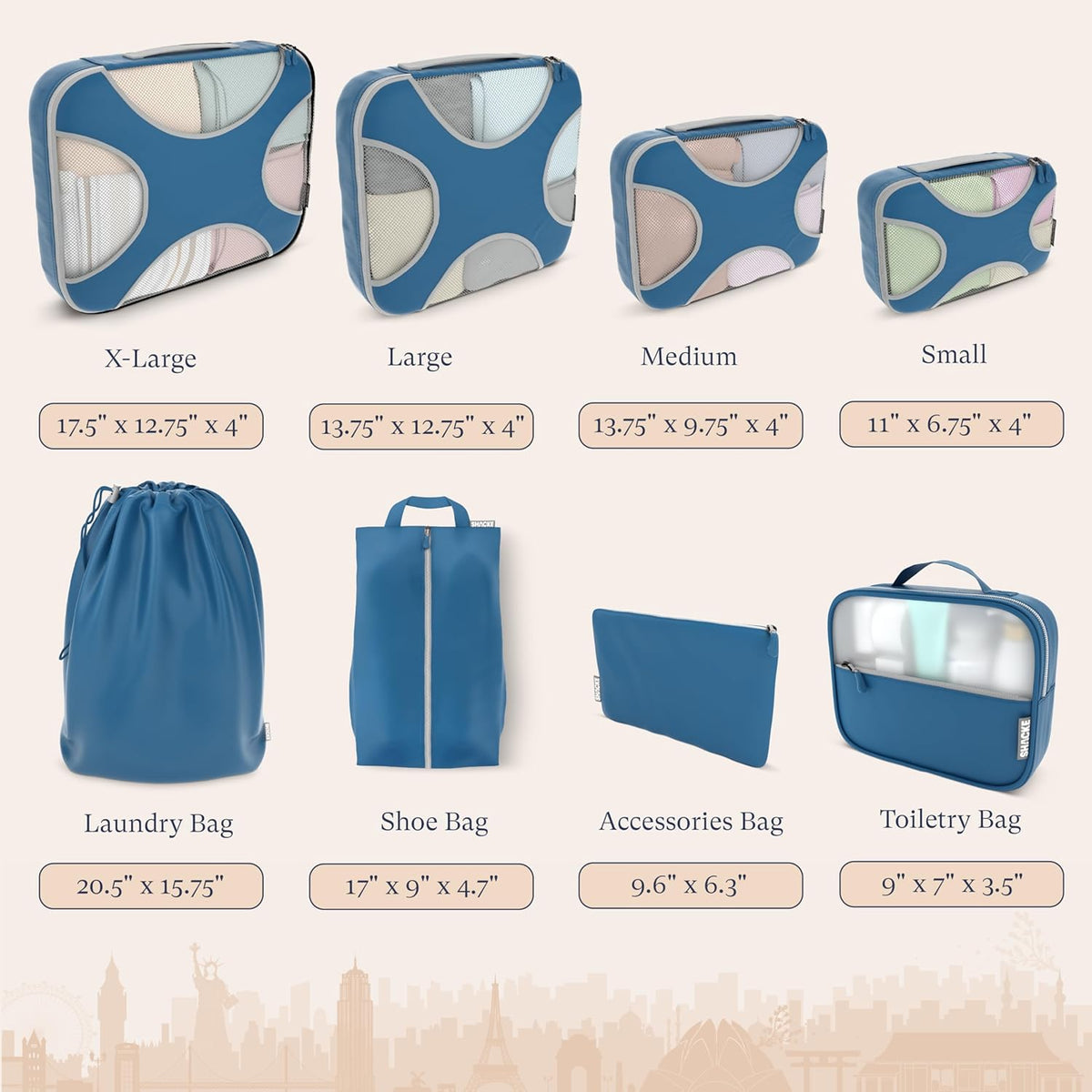 Packing Cubes for Travel with Laundry Bag (Air Black) | Suitcase organizer bags set: 4 water-resistant luggage cubes, XL to Small, + laundry bag for carry-on or checked