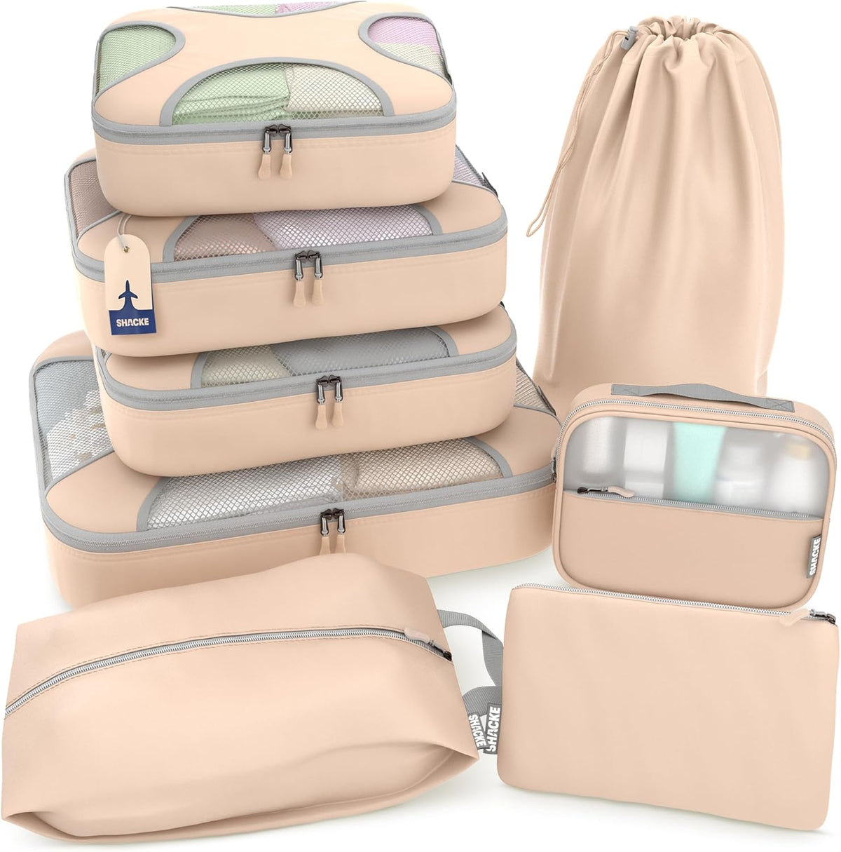 Packing Cubes for Travel with Laundry Bag (Air Black) | Suitcase organizer bags set: 4 water-resistant luggage cubes, XL to Small, + laundry bag for carry-on or checked