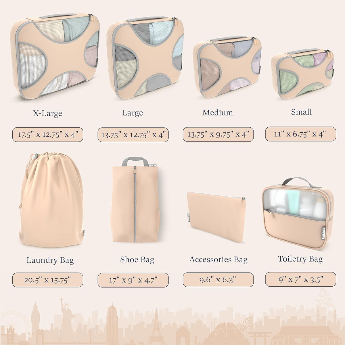 Packing Cubes for Travel with Laundry Bag (Air Black) | Suitcase organizer bags set: 4 water-resistant luggage cubes, XL to Small, + laundry bag for carry-on or checked