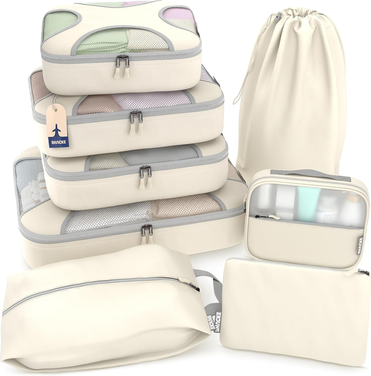 Packing Cubes for Travel with Laundry Bag (Air Black) | Suitcase organizer bags set: 4 water-resistant luggage cubes, XL to Small, + laundry bag for carry-on or checked