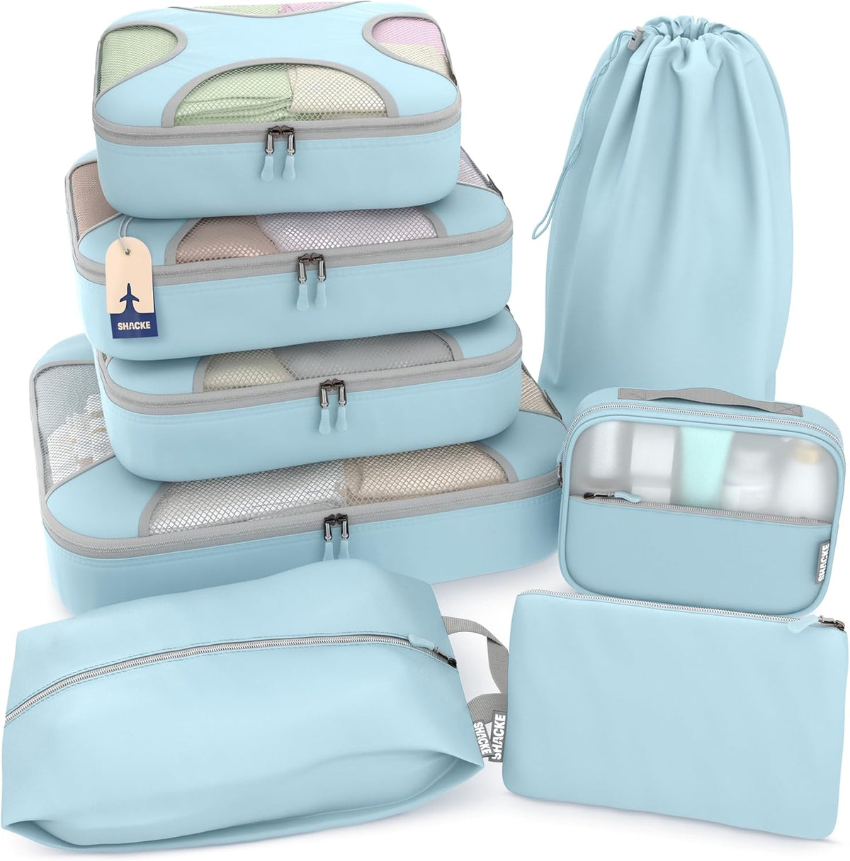Packing Cubes for Travel with Laundry Bag (Air Black) | Suitcase organizer bags set: 4 water-resistant luggage cubes, XL to Small, + laundry bag for carry-on or checked