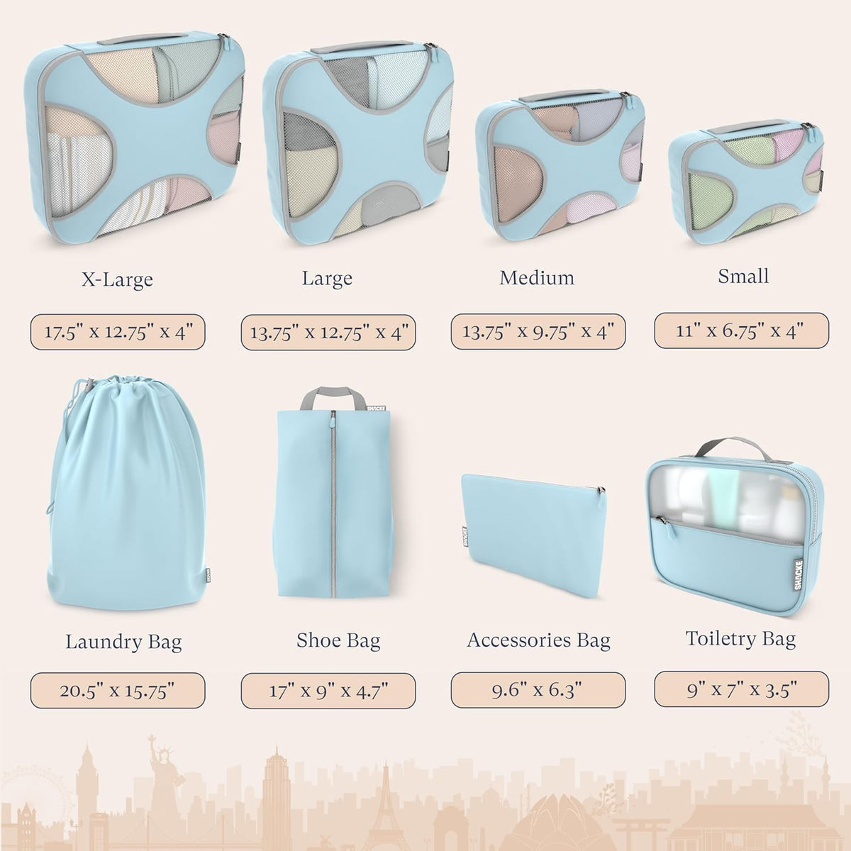 Packing Cubes for Travel with Laundry Bag (Air Black) | Suitcase organizer bags set: 4 water-resistant luggage cubes, XL to Small, + laundry bag for carry-on or checked