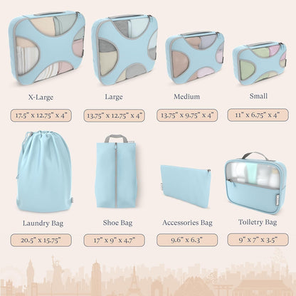 Packing Cubes for Travel with Laundry Bag (Air Black) | Suitcase organizer bags set: 4 water-resistant luggage cubes, XL to Small, + laundry bag for carry-on or checked