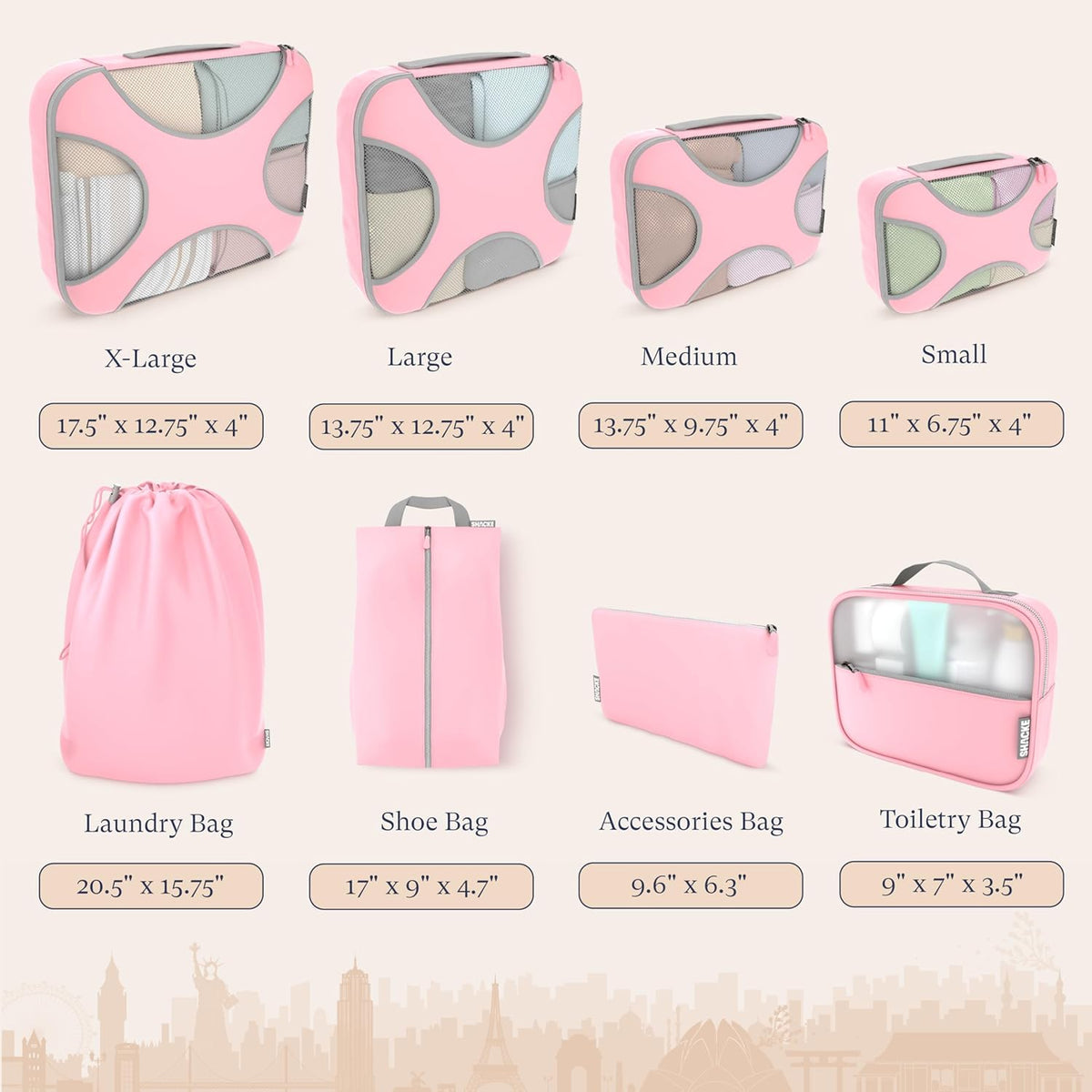 Packing Cubes for Travel with Laundry Bag (Air Black) | Suitcase organizer bags set: 4 water-resistant luggage cubes, XL to Small, + laundry bag for carry-on or checked
