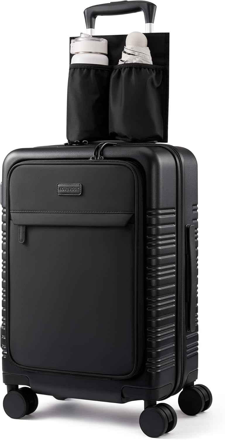 Carry On Luggage 22x14x9 Airline Approved with Detachable Pouch, 21 Inch Hardside Suitcases with Spinner Wheels, Lightweight Carry-on Luggage with TSA Lock for Women Men, 2PCS, Black