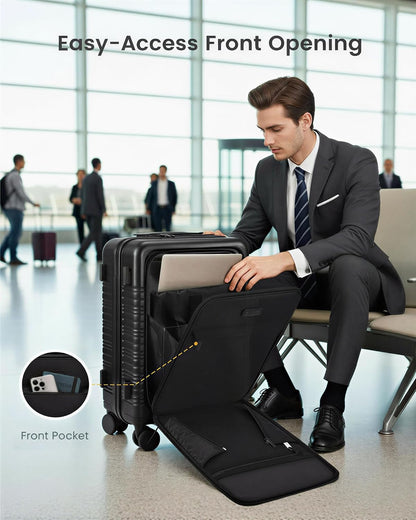 Carry On Luggage 22x14x9 Airline Approved with Detachable Pouch, 21 Inch Hardside Suitcases with Spinner Wheels, Lightweight Carry-on Luggage with TSA Lock for Women Men, 2PCS, Black
