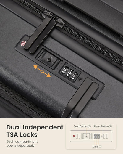 Carry On Luggage 22x14x9 Airline Approved with Detachable Pouch, 21 Inch Hardside Suitcases with Spinner Wheels, Lightweight Carry-on Luggage with TSA Lock for Women Men, 2PCS, Black