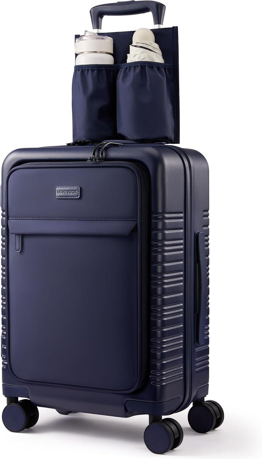 Carry On Luggage 22x14x9 Airline Approved with Detachable Pouch, 21 Inch Hardside Suitcases with Spinner Wheels, Lightweight Carry-on Luggage with TSA Lock for Women Men, 2PCS, Black