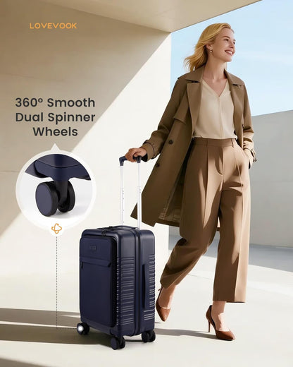 Carry On Luggage 22x14x9 Airline Approved with Detachable Pouch, 21 Inch Hardside Suitcases with Spinner Wheels, Lightweight Carry-on Luggage with TSA Lock for Women Men, 2PCS, Black