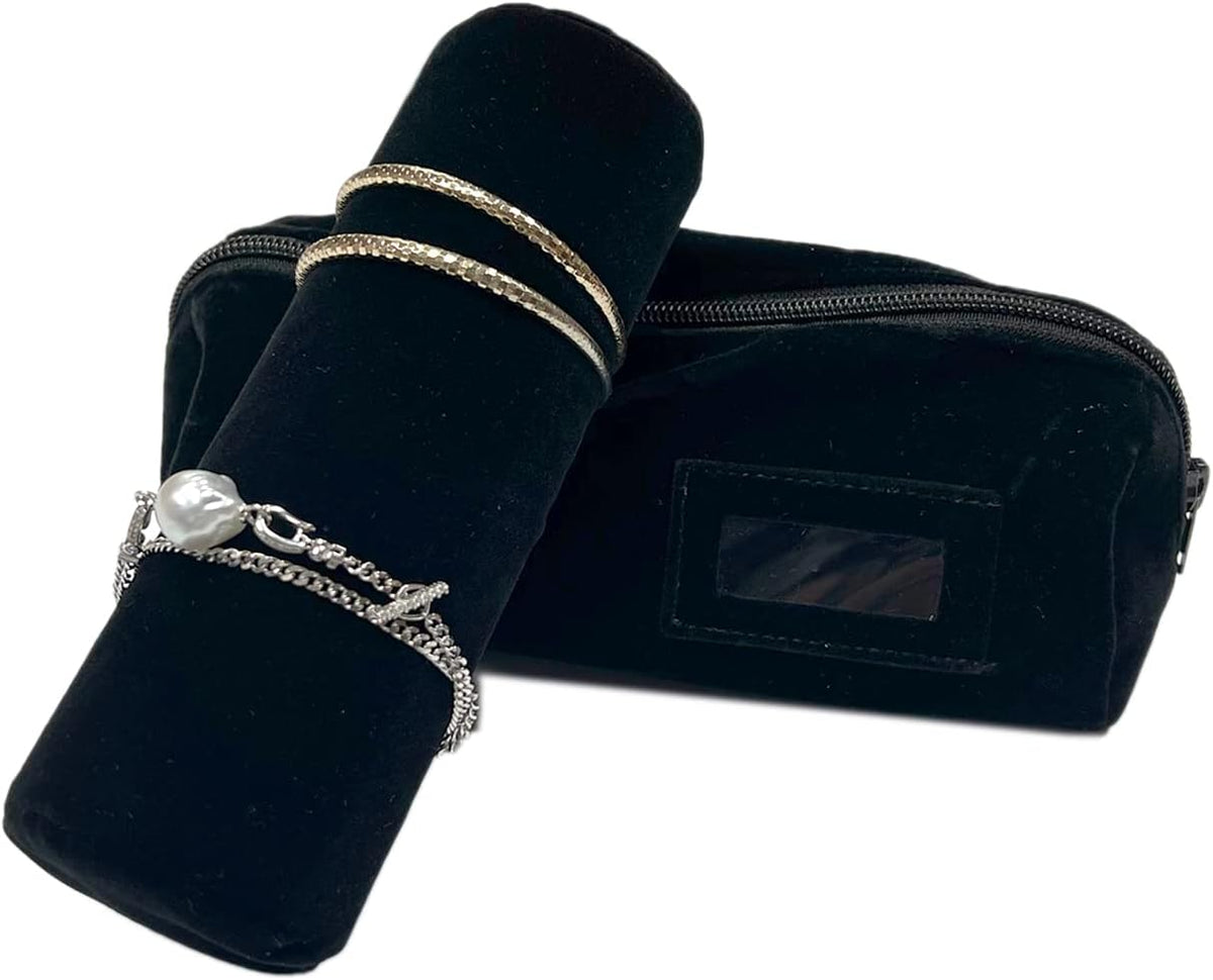 Travel Jewelry Roll, Organizer for Brackets Bangles Watches, Great Jewelry Organizer for Travel, Black (Black, Large)