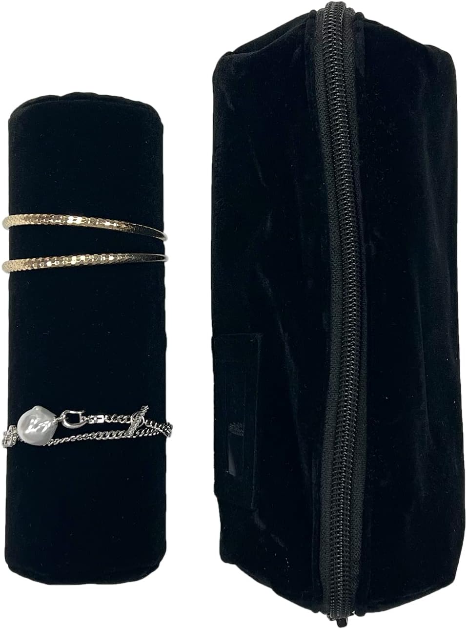 Travel Jewelry Roll, Organizer for Brackets Bangles Watches, Great Jewelry Organizer for Travel, Black (Black, Large)