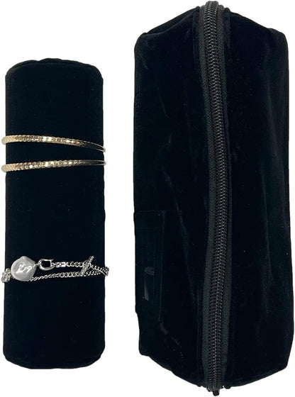 Travel Jewelry Roll, Organizer for Brackets Bangles Watches, Great Jewelry Organizer for Travel, Black (Black, Large)