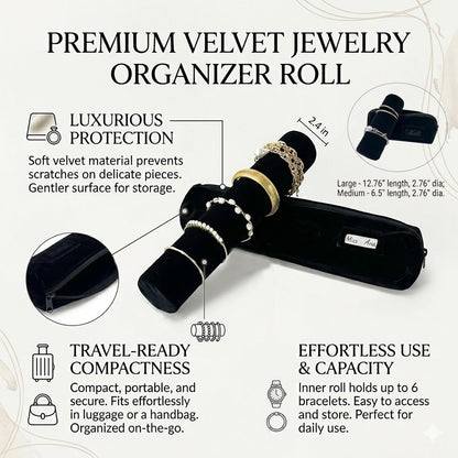 Travel Jewelry Roll, Organizer for Brackets Bangles Watches, Great Jewelry Organizer for Travel, Black (Black, Large)