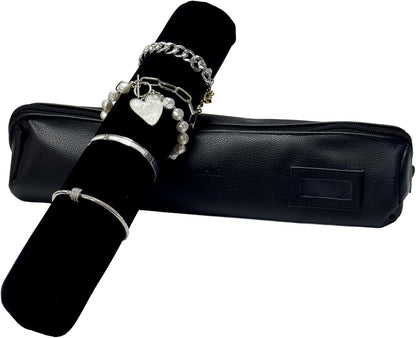 Travel Jewelry Roll, Organizer for Brackets Bangles Watches, Great Jewelry Organizer for Travel, Black (Black, Large)